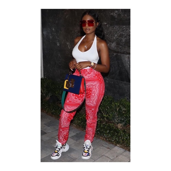 Red Bandanna Jogger Pants - Picture 1 of 10